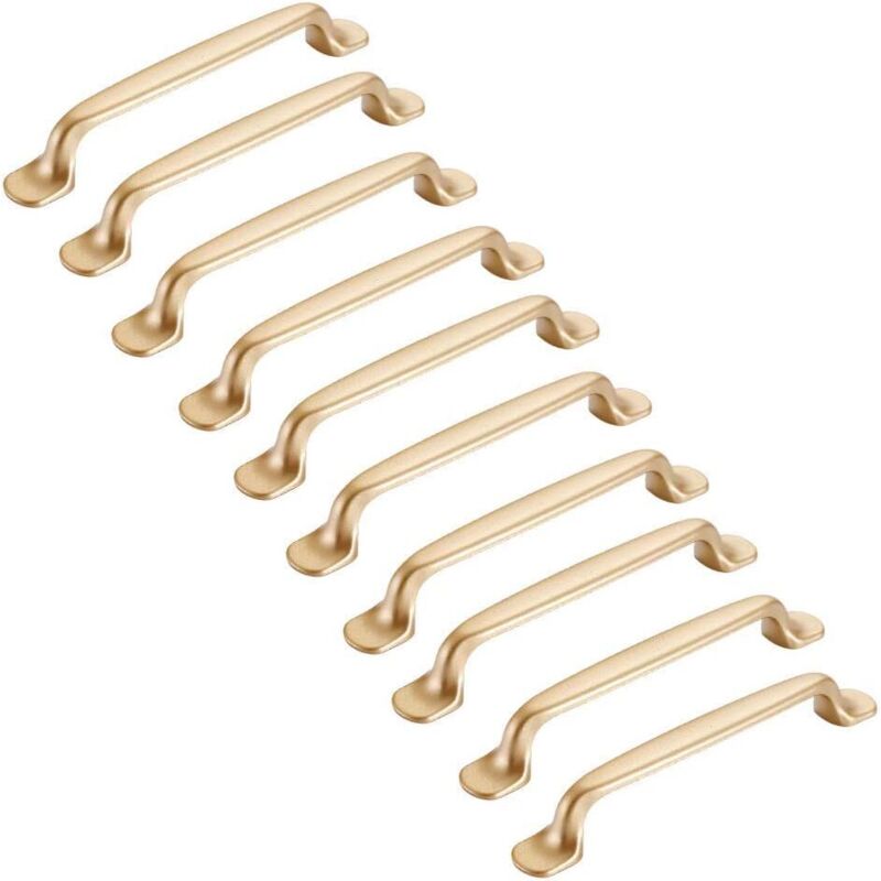 Poignée de Placard Doré 128mm - Poignée de Meuble Cuisine Or pour Armoire et Porte (10 Pièces)