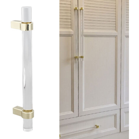 Poignée de Porte à Acryle Cristal - Poignée Transparente Moderne pour Armoires, Bibliothèques et Cabinets - Spacing 96 - Doré