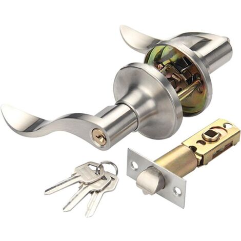 Poignée de porte à clé, serrure de poignée de porte, serrure de porte intérieure et extérieure de style vague (argent)