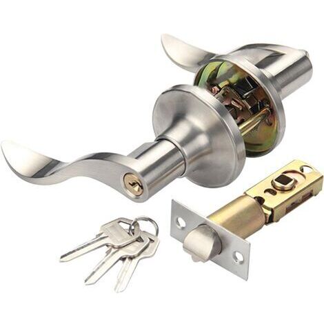 Poignée de porte à clé, serrure de poignée de porte, serrure de porte intérieure et extérieure de style vague (argent)