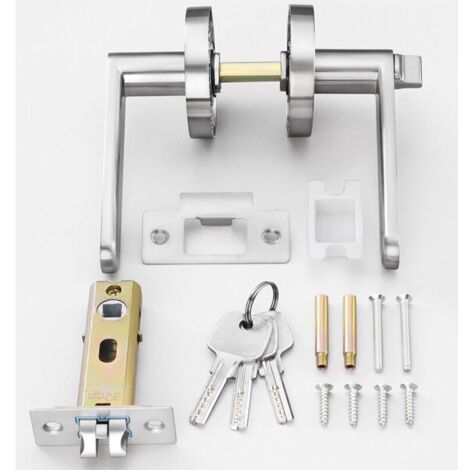 Poignée de porte à levier, serrure à levier de porte, poignée de porte intérieure avec serrure et clé, déverrouillage silencieux, antirouille, 60mm