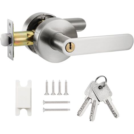 Poignée de Porte à Levier, Serrure de Poignée de Levier de Porte, Serrure de Porte d'Entrée à Clé, Poignée de Porte Intérieure avec Serrure et Clé pour Toilette, Chambre, Bureau (Argent)