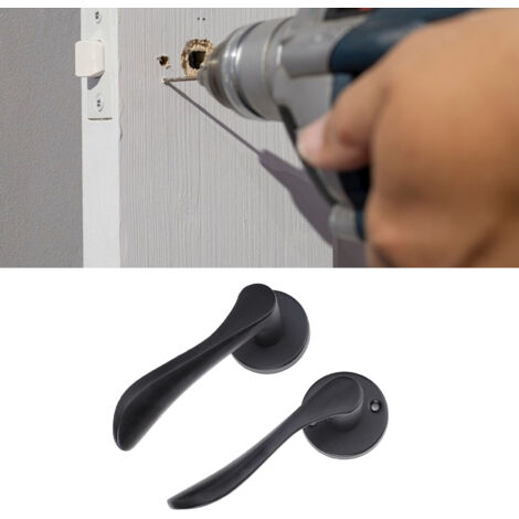 Poignée de Porte à Serrure à Clé - Ensemble complet avec 2 poignées, cylindre et 3 clés, matériaux fer/aluminium, couleur noir, 170mm - Pour chambre, bureau, hôtel