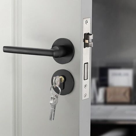 Poignée de Porte, Acier Inoxydable Poignet de Porte Interieur avec Serrure Portes avec 4 Clés pour Chambres pour Portes d'une Epaisseur de 30 à 50 mm Noir