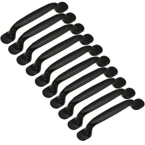 Poignée De Porte - Aluminium Noir - Entraxe 128 mm - Longueur 163 mm - Pour Armoire Cuisine Tiroir Meuble - Lot De 10
