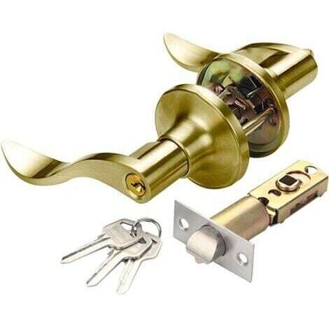 Poignée de porte avec clé, serrure de poignée de porte, serrure de porte intérieure et extérieure de style vague (or)