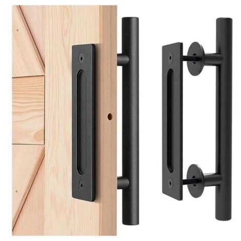 Poignée de porte coulissante 30 cm – Acier au carbone noir anticorrosion – Pour panneaux de 35 à 45 mm – Style vintage