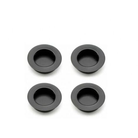 Poignée de porte coulissante 4 pièces, ronde, affleurante, pour tiroirs et armoires – Noir