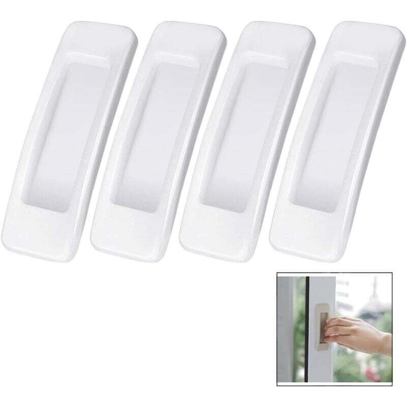 Poignée de porte coulissante autocollante blanche en 4 parties, adaptée aux armoires, balcons et portes coulissantes