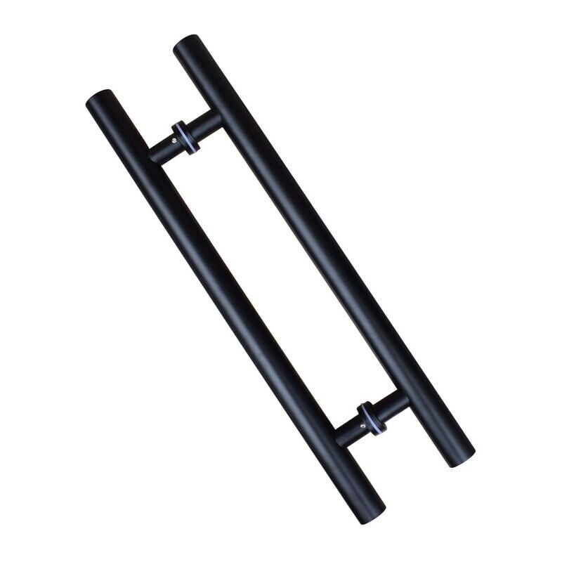 Ikodm - Poignée de porte coulissante, double face en forme de h, poignée de porte battante robuste, noire Longueur 600 mm Espacement des trous 400 mm