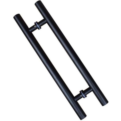 Poignée de porte coulissante, double face en forme de H, poignée de porte battante robuste, noire Longueur 600 mm Espacement des trous 400 mm