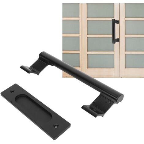 Poignée de porte coulissante double face noir 6mm en aluminium pour bibliothèque, wardrobe, maison - surface montée, kit 1 poignée + 1 chassis + 4 vis