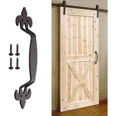 Poignée de porte coulissante en acier au carbone noir avec vis, en fer forgé, pour porte de grange.