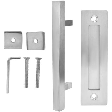 Poignée de porte coulissante en acier inoxydable brossé double face pour garage, grange ou placard