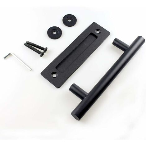 Poignée de porte coulissante en acier inoxydable, poignée de porte de grange coulissante - Poignée ronde simple - Noir