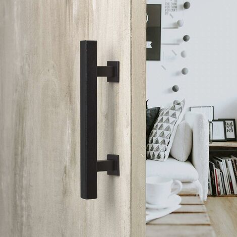 Poignée de porte coulissante en acier inoxydable, poignée de porte de grange coulissante - Poignée ronde simple - Noir