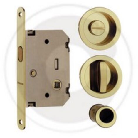 Kit serrure coulissante cliquet 50 mm – Niche 48 mm – Zamak finition or poli – Pour portes intérieures et extérieures – Telese