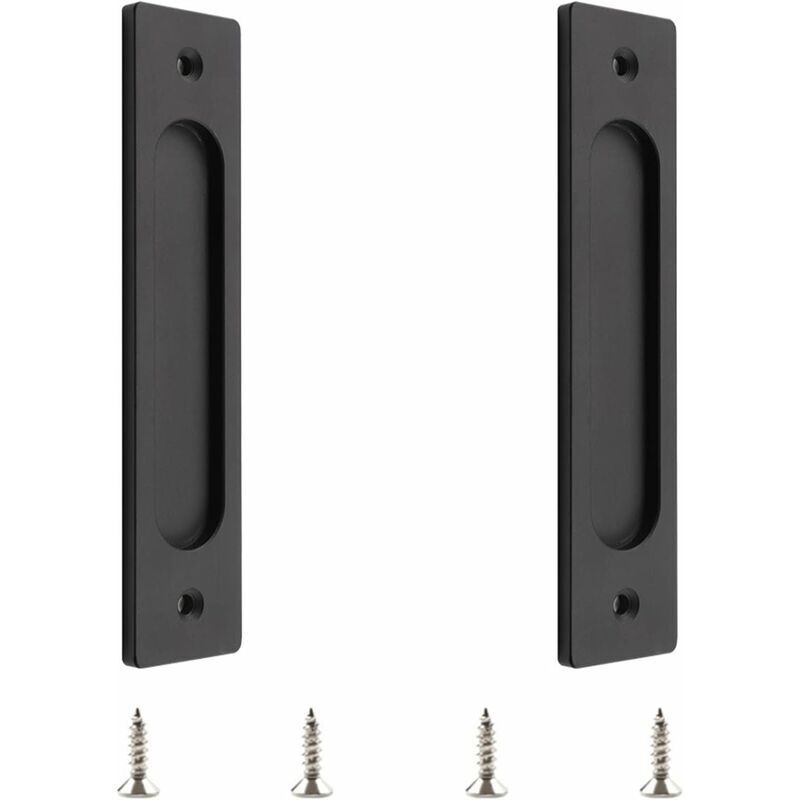 Poignée de porte coulissante encastrée en aluminium noir mat – Dimensions 180x40mm – Installation facile avec vis fournies – Lot de 2 pièces