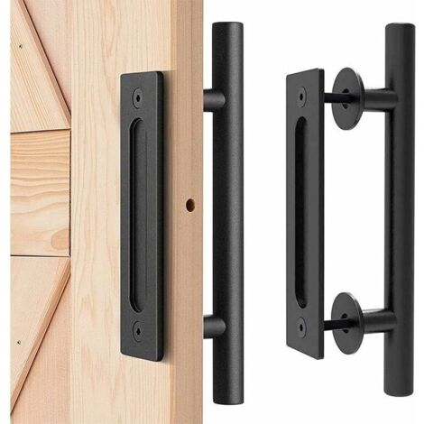 Poignée de porte coulissante noire – Compatible portes de grange et placard – Installation facile avec vis et clé en L – Prise confortable