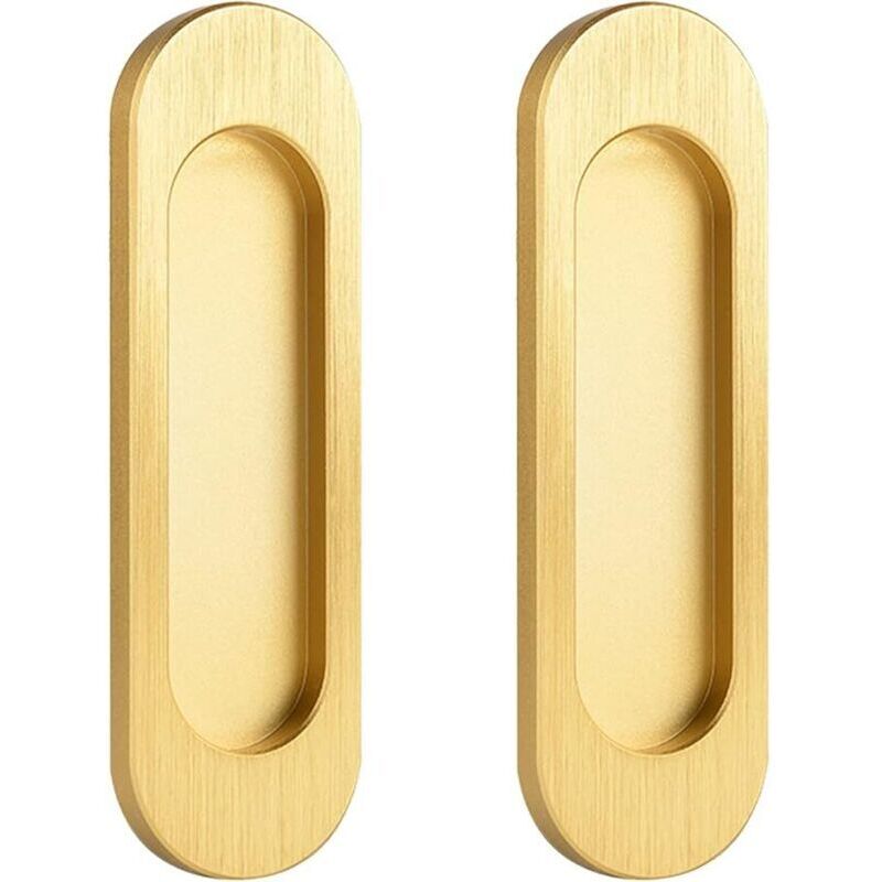 Poignée de porte coulissante ovale Poignée de porte coulissante autocollante en alliage d'aluminium sans perforation (or, 100 mm) 2 pièces