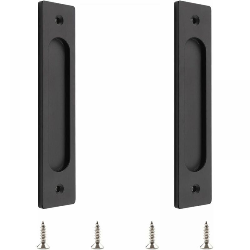 Poignée de porte coulissante rectangulaire avec vis de montage pour porte coulissante (noir mat, 2 pièces)