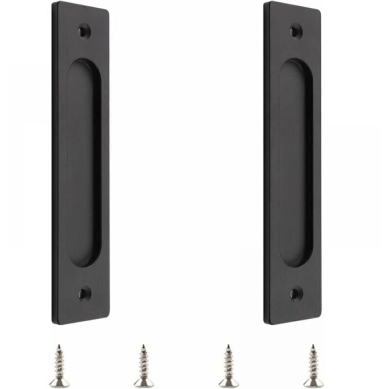 Poignée de porte coulissante rectangulaire avec vis de montage pour porte coulissante (noir mat, 2 pièces)