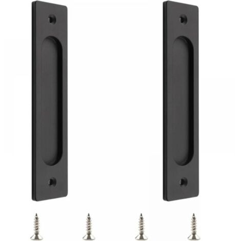 Poignée de porte coulissante rectangulaire avec vis de montage pour porte coulissante (noir mat, 2 pièces)