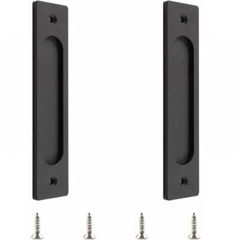 Poignée de porte coulissante rectangulaire avec vis de montage pour porte coulissante (noir mat, 2 pièces)