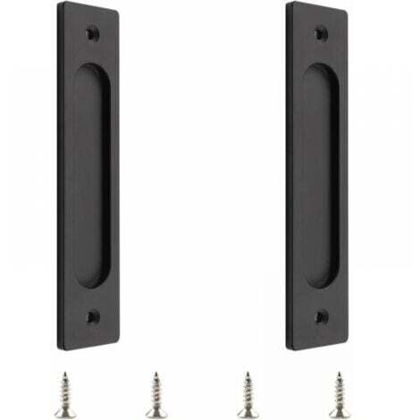 Poignée de porte coulissante rectangulaire avec vis de montage pour porte coulissante (noir mat, 2 pièces)