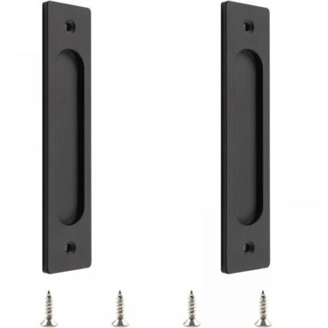 Poignée de porte coulissante rectangulaire avec vis de montage pour porte coulissante (noir mat, 2 pièces)