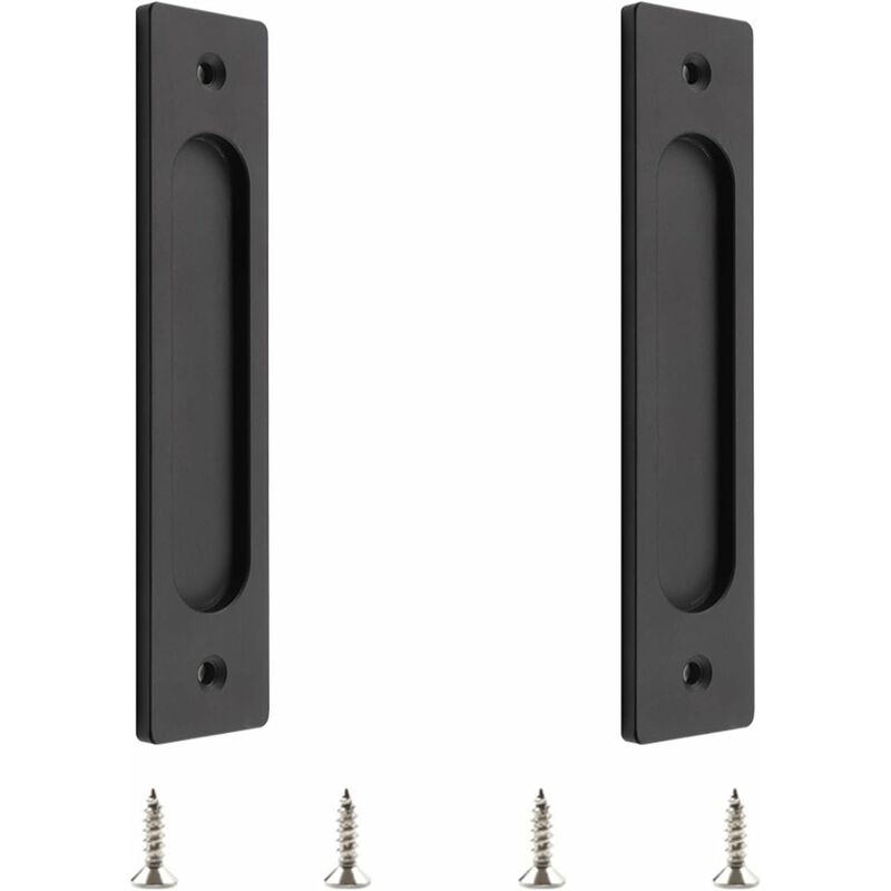 Jusch – Poignée de porte coulissante encastrée en aluminium noir mat – Dimensions 180x40mm – Installation facile avec vis fournies – Lot de 2 pièces
