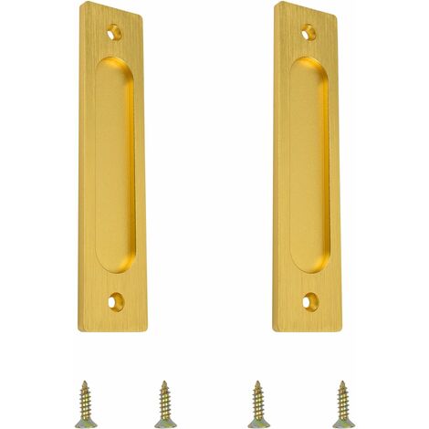 Poignée de porte coulissante rectangulaire, poignée de porte coulissante encastrée en aluminium avec vis de montage, adaptée aux portes coulissantes (Or brossé, 2 pièces)
