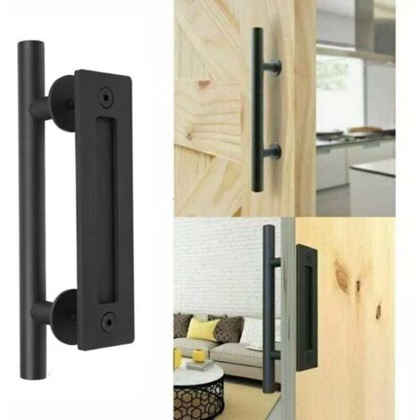 Poignée de porte coulissante rétro, aluminium noir, poignées de tirage et poignées encastrées pour portes coulissantes en bois (30 cm)