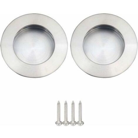 Poignée de porte coulissante ronde 65mm – Acier inoxydable 304 – Finition brossée satinée – Pour portes en bois dur