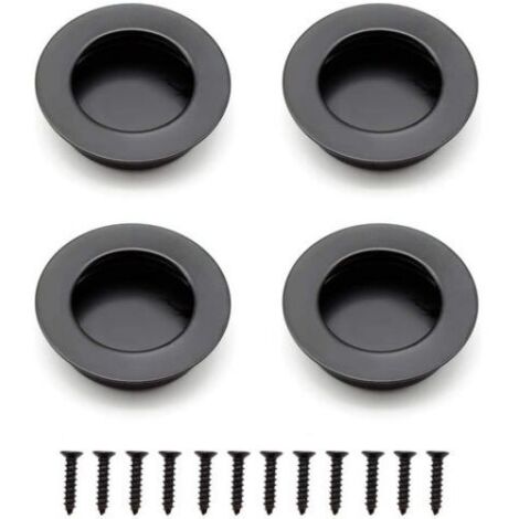 Poignée de porte coulissante ronde encastrée (lot de 4) pour tiroirs et placards - Noire