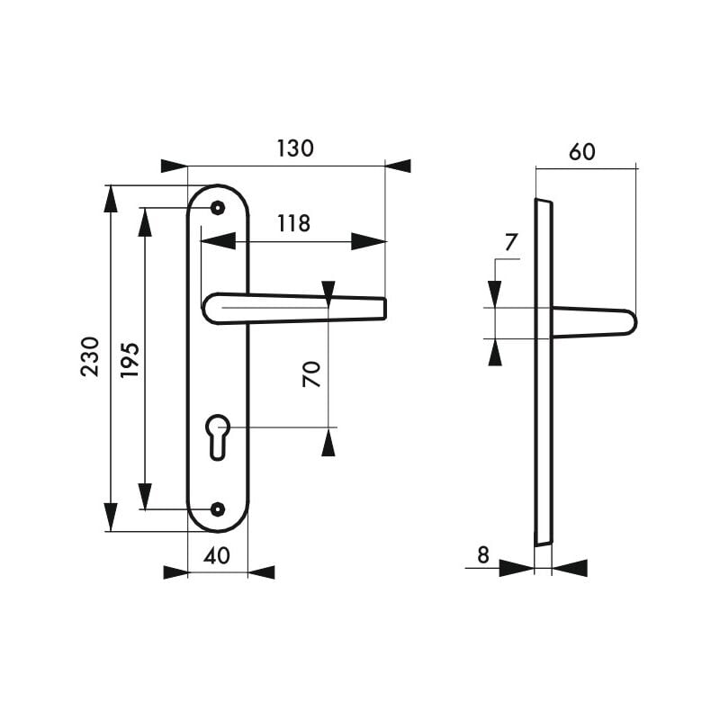 Thirard - Ensemble de poignées pour porte d'entrée Crecy trou de cylindre, carré 7mm, entr'axes 195mm, anodisé argent