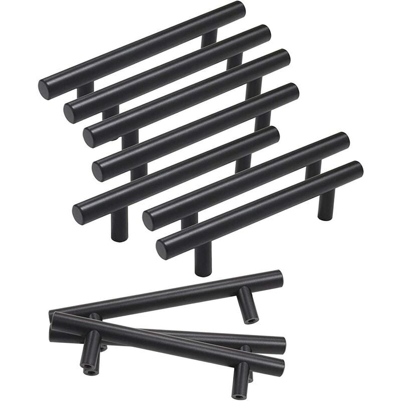 Poignée de porte d'armoire creuse en forme de t noire 10 pièces, 1015096