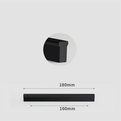 Poignée de porte de cabinet en aluminium, type T noir, 160mm entre centres, pour armoire, dressing et commode