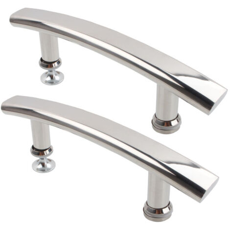 Poignée de porte de douche - courbée - acier inoxydable - pour salles de bains et cuisines - entraxe 145 mm - 2 pièces - argent