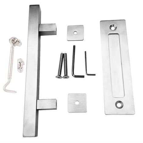 Poignée de porte de grange carrée avec crochet de verrouillage pour chambre, salle de bain, placard, abri de jardin, portail (argenté)
