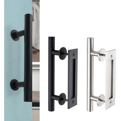 Poignée de porte de grange coulissante encastrée de 30,5 cm (12 po) en acier inoxydable noir, pour porte en bois.