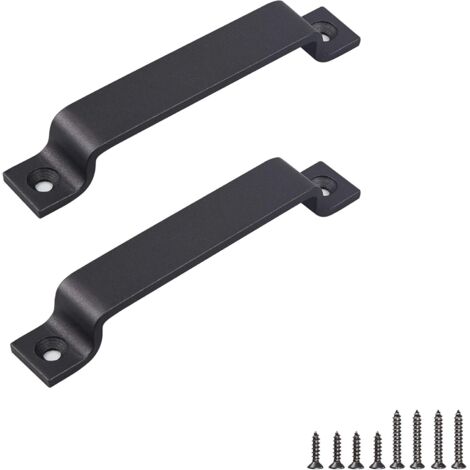 Poignée de porte de grange, ensemble de 2 poignées de porte noires de 16,3 cm (6,4 pouces), poignée de porte coulissante pour armoire, placard, tiroir, garage, abri de jardin - 2 jeux de vis de longue