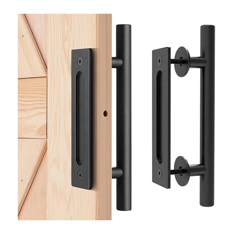 Trimec - Poignée de porte de grange, poignée de porte coulissante, poignée de porte de grange robuste, poignée de garage, poignée de porte (noire)