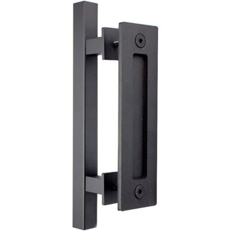 Poignée de porte de grange, poignées de porte coulissantes carrées à tirer et à encastrer - Matériel robuste pour portes de grange, portes de placard, abris de jardin, noir mat (30 cm)