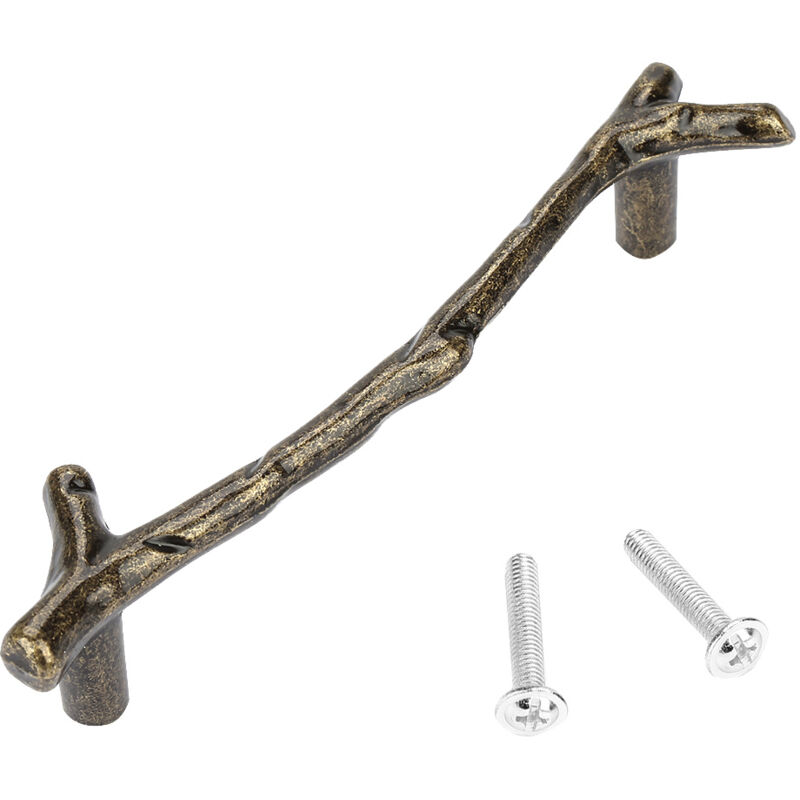 Poignée de porte de meuble en alliage de zinc massif en forme de branche d'arbre, style simple (122-Bronze)