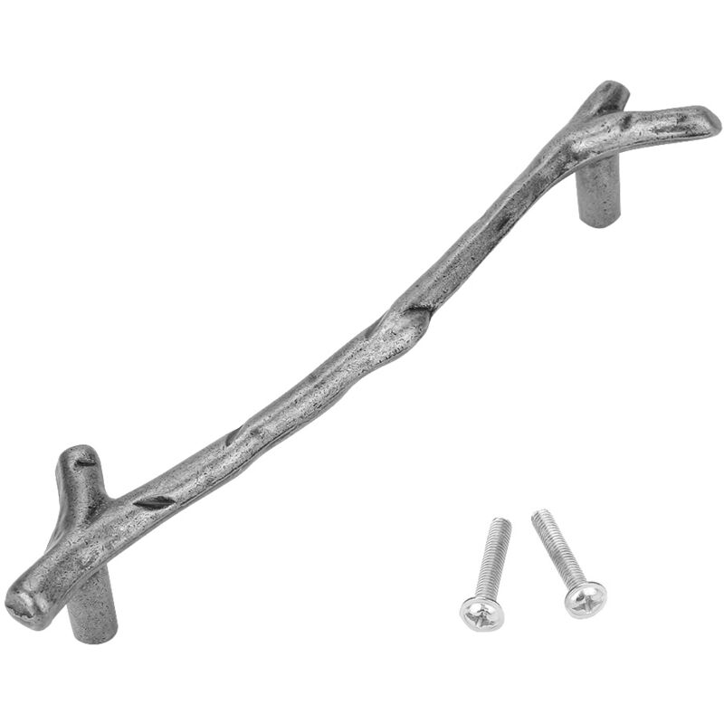Poignée de porte de meuble en alliage de zinc massif, style simple, en forme de branche d'arbre (162-Argent)