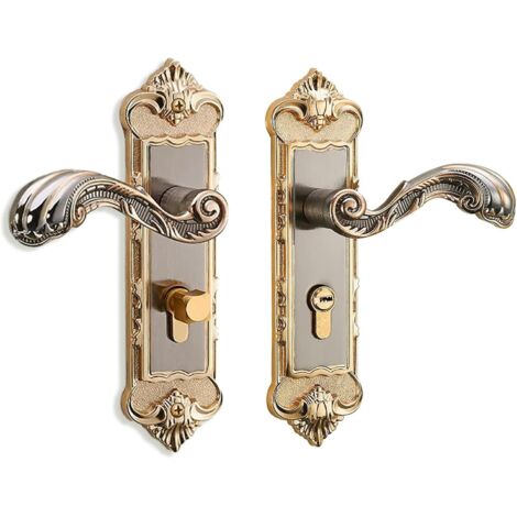 Poignée de porte de style européen avec serrure à levier, ensemble de 2 pièces et clé, convenant aux portes en bois de chambre et d'intérieur.