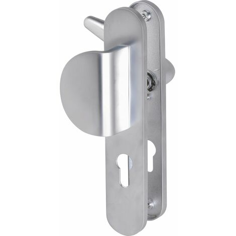 Poignée de porte d'entrée à cylindre – Entraxe 195 mm – Aluminium gris argent – Clé I pour portes de 40 mm d'épaisseur – Eurowale
