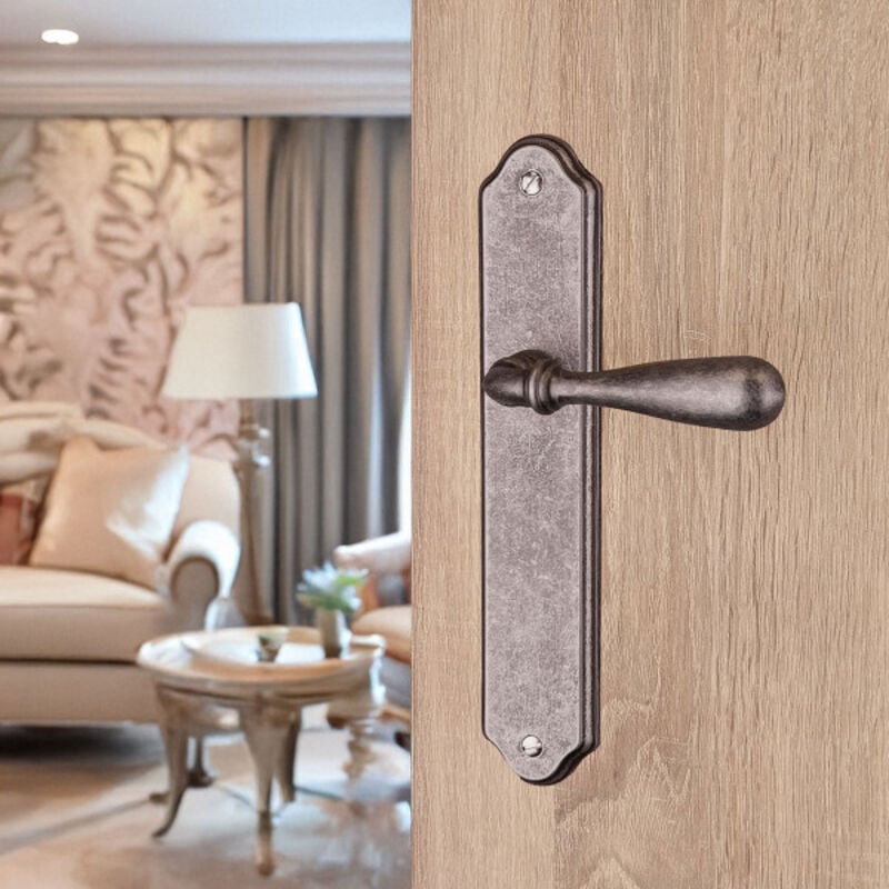 Ouvre&Déco - 2 poignées de porte carina sans trou, laiton patiné fer antique entraxe 195 mm