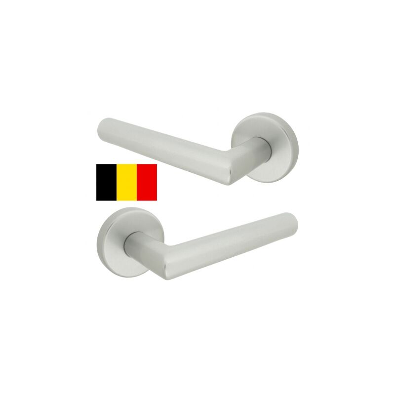 Ouvre&deco - Poignée de porte intérieure en Aluminium finition argent sur rosace ronde BdC, dublino, norme belge